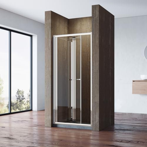 SONNI - Mampara de ducha plegable con puerta plegable (cristal transparente, 80 x 185 cm)