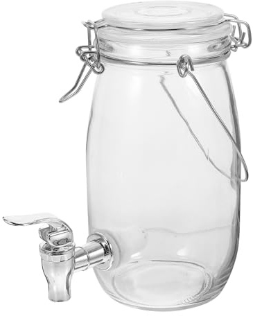 Veemoon Distributeur de Boisson Couvercle Hermétique avec Robinet en Verre 1,5 L et Joint, pour Jus, Vin ou Boisson Maison