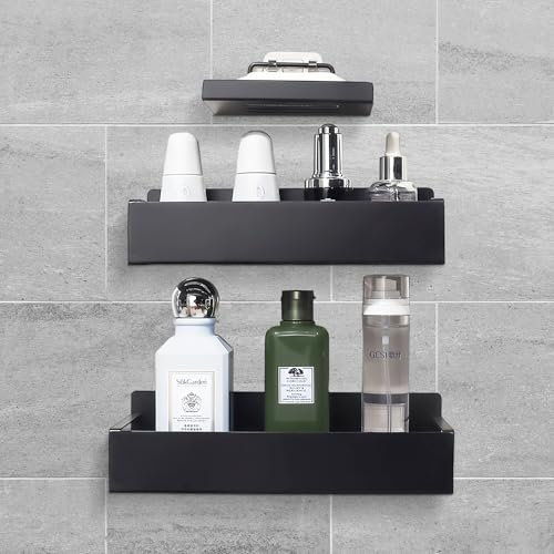 Mapille Mensola Doccia Senza Foratura 3 pezzi Mensola Doccia Antiruggine con Porta Sapone per Doccia Interna, Porta Shampoo Doccia da Appendere per Riporre Shampoo Prodotti, Accessori Bagno, Nero