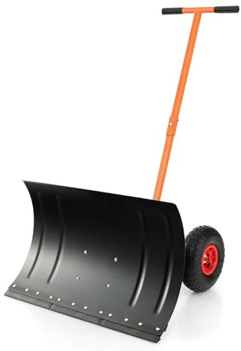 Pelle à neige avec roues, pousse-neige en métal robuste, réglable à 5 angles et 5 niveaux, pour allée, trottoir, jardin, pelouse