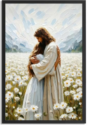 Jesus Wandkunst, gerahmt, Jesus umarmende Frau, Poster für Kirchenzimmer, Wanddekoration, christliche Kunst, Leinwanddruck, Bild zum Aufhängen zu Hause, Wohnzimmer, Schlafzimmer, Büro als Dekoration
