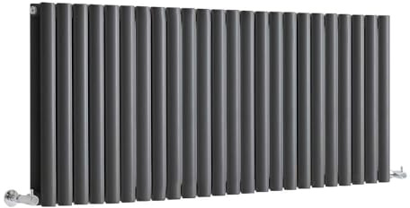 MILANO Anthracite Horizontal Double Oval Panel Radiator 600 x 1416mm