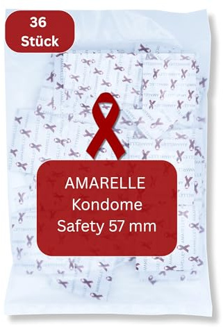 Amarelle Safety Kondome 57 mm 36 Stück – 36er Box Dünne Befeuchtete Kondome für Männer aus Naturlatex - Gefühlsecht Hauchzart mit Reservoir – Vegan 190x57 mm