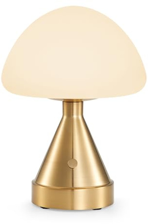 INTELIVE Kleine kabellose Pilz-Tischlampe, aufladbare, Akku Nachttischlampe mit Touch-Dimmersteuerung, Mini tragbare goldene Umgebungsbeleuchtung für Schlafzimmer, Esszimmer, Patio-Tisch, Badezimmer