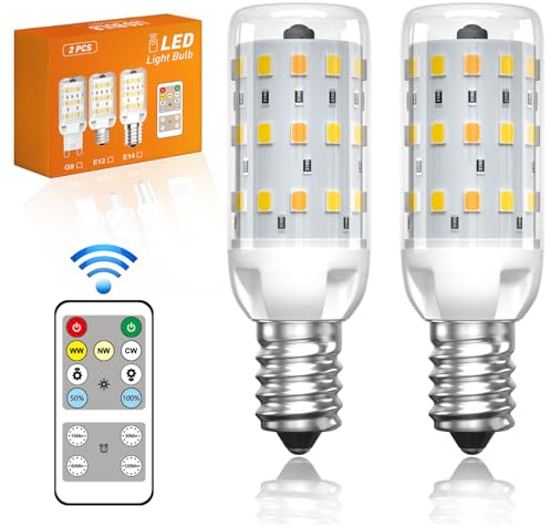 BrightArk Bombilla E14 LED Smart con Remoto, Bombillas E14 Regulables con Cambio de Color 3000K/4000K/6000K, Brillo Ajustable Progresivamente de 10% a 100%,Función de Temporizador y Memoria,2 Unidades