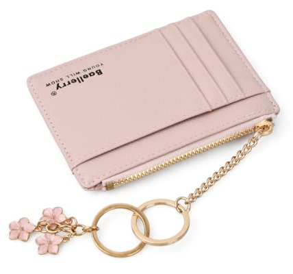 Zimoer Portefeuille Femme Mini avec 8 Emplacements Carte + 1 Poche et Fleur Porte-clés - Pochette Carte Bancaire Compacte et Léger pour Cartes de Crédit, Pièces d'Identité et Monnaie (Rose)