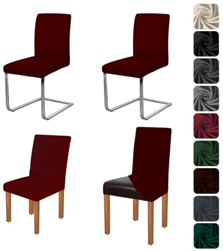 jabeick Elastische Stuhlhussen 4er Set Stuhlbezug Stretch Hussen (Bordeaux) | Abnehmbarer Waschbarer Stuhlbezüge Stühle Schutz für Esszimmer Küche Restaurant Hotel Bankett Hochzeit