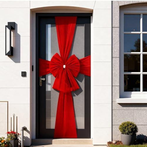 COSORO Large Christmas Bow for Front Door Red,Xmas Door Bow with Diamante,Large Outdoor Christmas Decorations,Outside Red Giant Bows for Cabinet Tree Wedding Xmas Party Front Porch Decoration