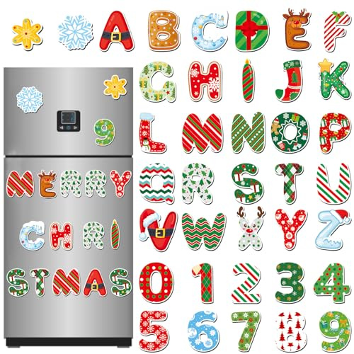 Magnete Weihnachten, 38 Stück Magnetbuchstaben und Zahlen, Magnete Kühlschrank, Magnete für Magnettafel, Magnetics Zahlen Spielzeug für Klassenzimmer Büro Lustige Weihnachten Dekorative Geschenke