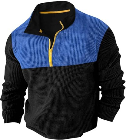 Jersey de trabajo para hombre, informal, cálido, para invierno, cuello alto, media cremallera, manga larga, camiseta deportiva, ajuste holgado, cómodo, elástico, para uso diario, azul, M
