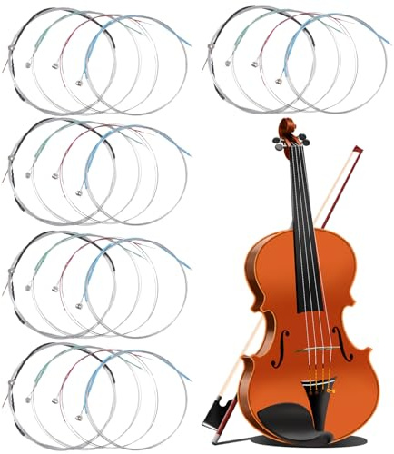 5 Packs Full Set Violin Strings Universal Strings for 4/4 3/4 Size Stainless Core with Ball End