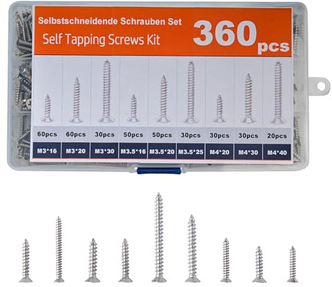 ‌SZWLJ Ensemble De Vis À 360 Pièces Avec 7 Tailles (16-40 Mm) De Vis A Bois Autotaraudeuses M3/M3.5/M4-Vis Inox Plaquée Nickel Pour Les Réparations Domestiques, Les Projets De Bricolage.