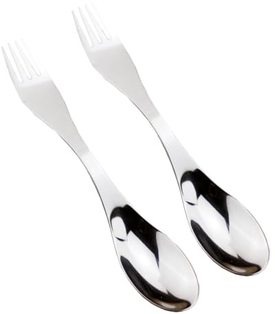 CIYODO 2 Pièces Cuillère Fourchette Multifonction Acier Inoxydable Double-extrémité Ustensiles Légers et Portables pour Camping Randonnée et Pique-