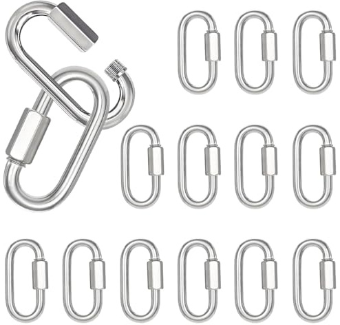 15 Stück 6 cm Silber Schraubkarabiner, Kettenverbinder & Schwerlast-Schnellkupplung (M6) aus verzinktem Stahl – Für Hundeleine, Hängematte, Camping & Gym – Tragkraft 350 kg