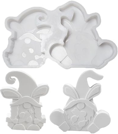 Silicone Moulds, Gnome Cast Mould for Plaster Casting, Pack of 2 Garden Gnome Silicone Moulds - for Use with Resin and Clay at Parties, Birthday Parties, Decoration for Home and Bookshelves