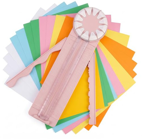 ZenithBurst 12-i-1 kantskärare papper, 12 funktioner kortskärare, rotationsspets med mätskala (rosa)