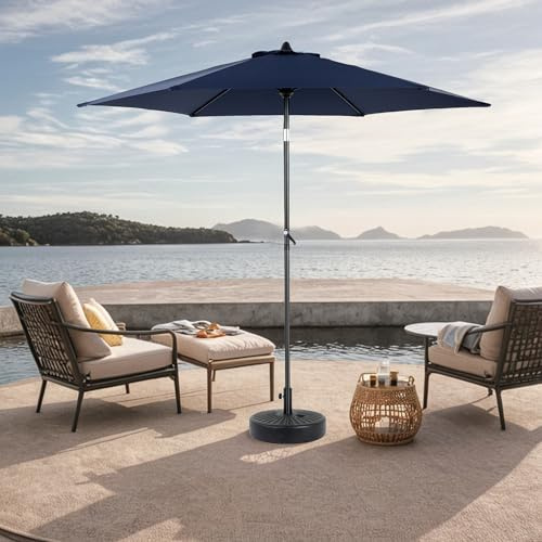 Parasol Extérieur Rectangulaire Double Face 9 Ft avec Manivelle, Structure en Acier, Protection UV, Imperméable, Pour Jardin, Terrasse, Piscine, Couleur Bleu Marine