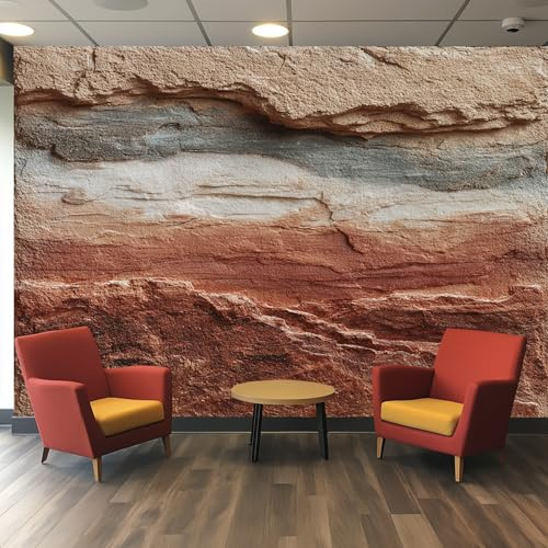 Generique Papier Peint Pierre Panoramique Murale, Intissé Papier Peint 3D Roche Terracotta Salon Chambre Cuisine, Pierre Decoratif Mural 350 x 256 cm