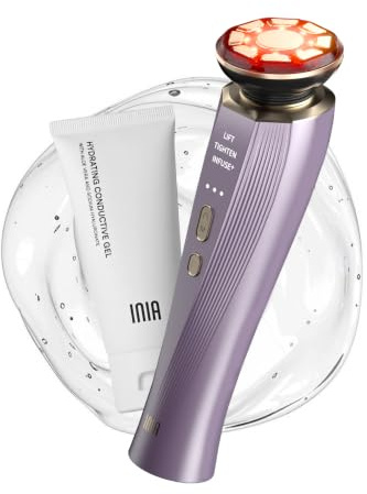 INIA Flare 3-in-1 Microcurrent Facial Device Red Light Therapy for Face and Neck Massager Tool with Heat & Vibration for Skincare Puffiness, Firming, Smoothing