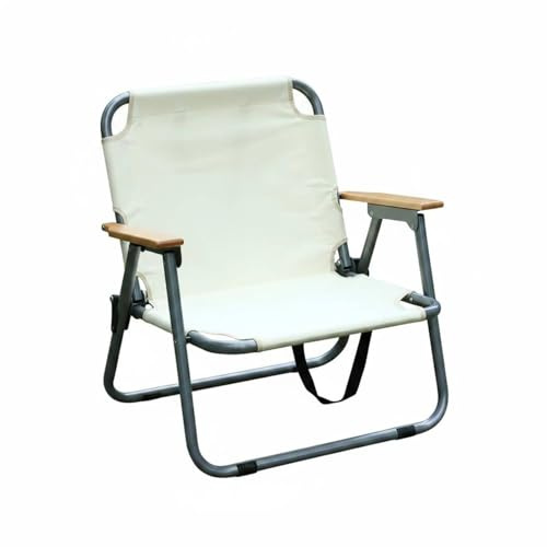 MERIGLARE Double Seat Sofa Banc de Camping Canapé Pliant Fauteuil Double avec Dossier de Soutien Accoudoirs Bois Structure Acier Carbone Toile Oxford Pliage, Beige, Fauteuil Simple