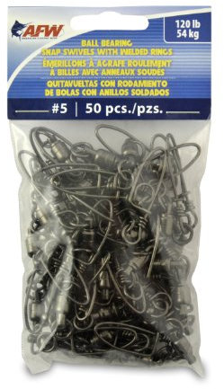 AFW Solid Brass Ball Bearing Fishing Snap Swivels, #5, 120lb Test - 50 PC