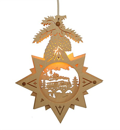 ERM Holzmanufaktur Fensterbild Eisenbahn im Stern - Weihnachten Advent Dekoration beleuchtete Weihnachtsdekoration aus Holz für die Weihnachtszeit