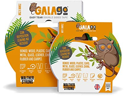 Galago 25mm Double Sided Tape - The Easy Tear Clear Art & Craft Tape by Walther Strong (10m Roll)