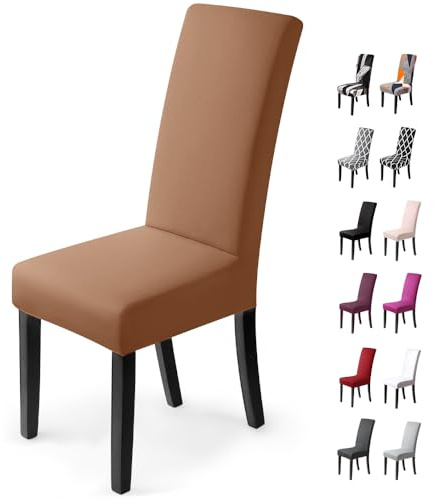 Stuhlhussen 6Stück,Stretch-Stuhlbezug elastische moderne Husse Elasthan Stretchhusse Stuhlbezug Stuhlüberzug.bi-elastic Spannbezug,sehr pflegeleicht und langlebig Universal(6 StückSilber-Beige-stein)