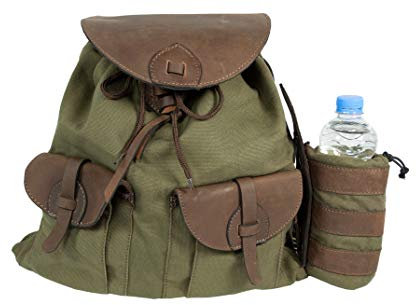 Hubertus Jagd- und Wanderrucksack aus Canvas und Büffelleder mit Flaschenhalter, 20 Liter