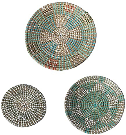 YAQINUO 3pc Boho Woven Wandkorb Dekor Handgefertigte Seegras Runde Hängende Dekoratives Tablett