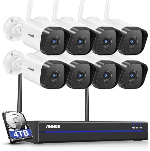 ANNKE 3MP WLAN-övervakningskamera set för utomhusbruk 8CH 5MP NVR med 8 st 3MP WiFi-kameror, videoövervakningssystem med 3 TB hårddisk stöder ljudinspelning, IP66 väderbeständig, kompatibel med Alexa