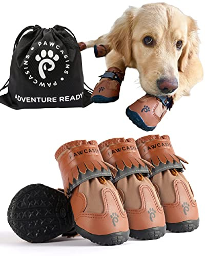 Pawcasins Hundeschuhe, Hundeschuhe für kleine, mittelgroße und große Hunde, wasserdichte Hundestiefel, Pfotenschutz für Sommer, heißer Gehweg, Winter, Schnee, Wandern, Regen, Stiefel, 4 Stück (7,1 x
