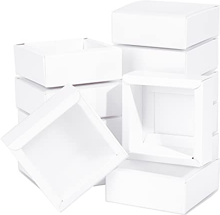 BENECREAT 16-pack 8,3 x 8,3 x 3,2 cm genomskinliga och frostade PVC-skyddslådor, fyrkantiga vita kraftpresentförpackningslådor för festgodis, bageri och smyckesförpackningar