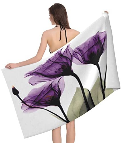 Serviette de plage violette Gentiane Trio X Ray Flowers, serviette de bain absorbante légère en microfibre à séchage rapide sans sable pour enfants, adultes, natation, bain, yoga, piscine, voyage, c