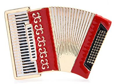 Broche bijou accordéon Rouge et doré en acier inoxydable.