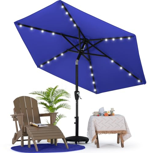 MasterCanopy Terrassenschirm mit Solar-LED-Lichtern für den Außenbereich, Markttisch (2,3 m, blau)