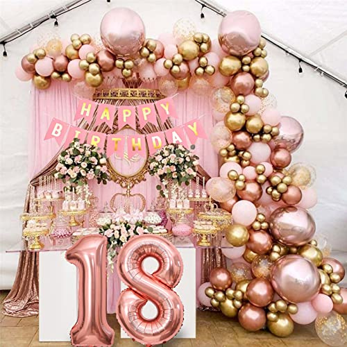 DUGEHO 18 Geburtstag Deko Frauen Mädchen,Luftballons Roségold Luftballon Girlande Set,Happy Birthday Girlande Macaron Ballon,Metall Luftballons Hochzeit für Geburtstag Hochzeit Jubiläum