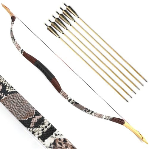 SHARROW Traditioneller Bogen Recurve Bogen und Pfeile Set Langbogen 20-50lbs Handgemacht Holzbogen Reiterbogen Sportbogen Jagdbogen für Erwachsene und Anfänger (30lbs, Braun)