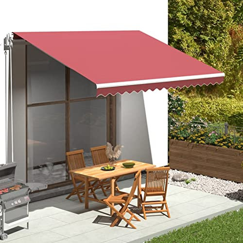 Homgoday Replacement Fabric for Awning, Outdoor Awning, Sun Awnings for Balconies, Awning with Extendable Arms for Outdoor Fall Sun Shade Red Burgundy 4 x 3.5 m