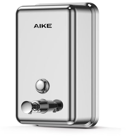 AIKE AK1003 Soap Dispenser Wall Mounted, 1100ml Manual Stainless Steel, Built-in Plastic Protective Layer, Anti-rust, Anti-wear and Anti-drip, Commercial Liquid Hand Soap Dispenser