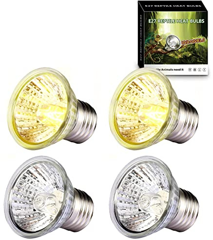 PewinGo 50W*4 Bombillas para Lámpara Tortugas de Agua, Bombillas Tortugas, E27 Luz UVA UVB de Calor para Terrario Tortuga, Reptiles, Lagarto o Mascotas como Pollitos, Gatitos
