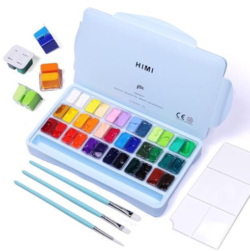 ARTFLY HIMI - Set di pittura a guazzo, 36 colori x 12 ml, design con 3 pennelli e una tavolozza in una custodia per il trasporto, perfetto per artisti, studenti, pittura ad acquerello opaca a guazzo