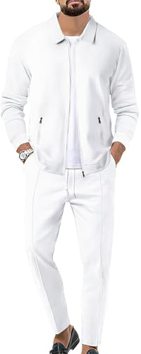 Uomo Tute da Ginnastica Waffle Manica Lunga Cerniera Giacca & Pantaloni Set di 2 Pezzi per Casual Sport Lavoro