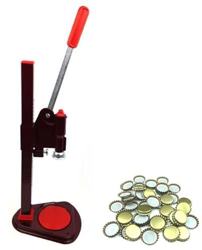 Kronkorken Verschlussgerät Tischmodell + 100 Kronkorken gold Zubehör Bier Brauen Bierflaschen