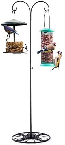 Blulu 34-55 Inch Adjustable Shepherds Hook with Base Indoor Outdoor Wind Chime Stand Hummingbird Bird Feeder Stand Hanging Plant for Garden Plants Weddings Event Home Elegant Decor