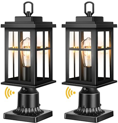 OPAXIS 2 Pack Outdoor Post Lights, Black Dusk to Dawn Post Lights Outside, Waterproof Outdoor Column Lantern for House, Garden, Doorawy, Backyard, 100% Aluminum