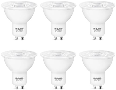 DiCUNO GU10 LED Bulb, 40W Equivalent, Natural White 4000K, Non-Dimmable, 450LM, MR16 GU10 LED for Spotlight, Track Lighting, 5W Recessed Ceiling Light Bulb with 38° Beam for Kitchen, Pack of 6