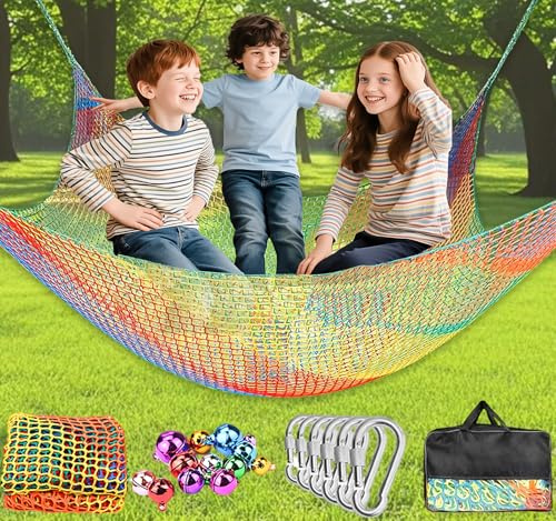 9.9x6.6Ft Double Layer Climbing Cargo Net - Kids Playground Safety Net for Treehouse, Backyard Outdoor Adventure Accessories