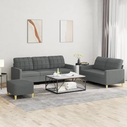ZEYUAN 3-TLG. Sofagarnitur mit Kissen Dunkelgrau Stoff, Sofa Mit Relaxfunktion, Couchgarnitur, Wohnzimmer Sofa, Couch, Sofa Set 3201315