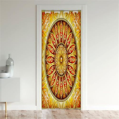 Odot Blackout Vorhang mit Ösen, Mandala Stil 3D Drucken Verdunkelungsvorhänge Raumteiler Vorhang Thermo Türvorhang - Winddicht Türtrenner/Raumverdunkelung (130x150cm,Exotisch Stil)